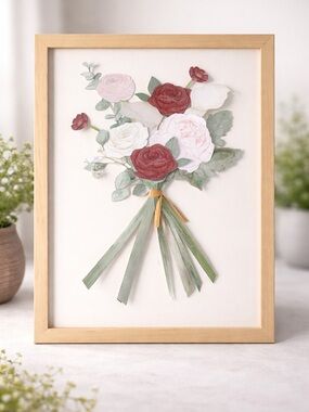Framed Floral Bouquet Wall Art - Red, Pink & White